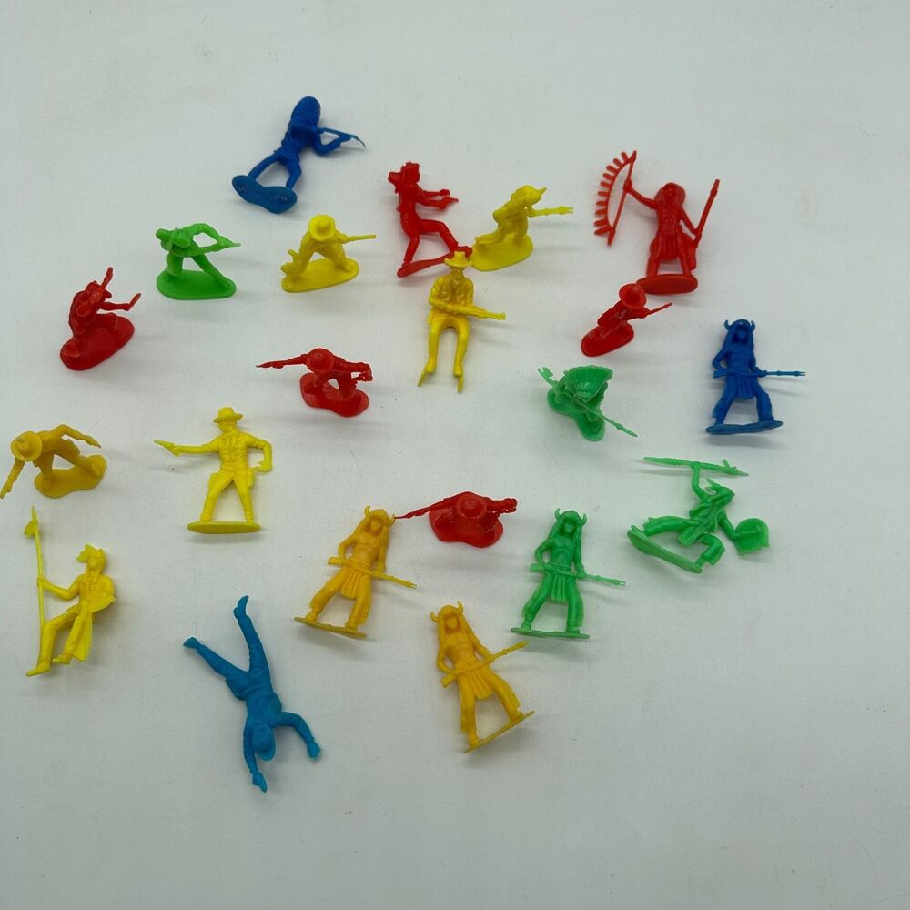 VTG Lot Of Small Cowboys & Indians Horses Colorful Plastic Action Figures